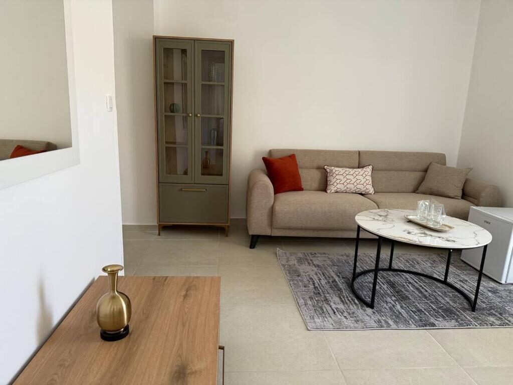 Apartment living room with sofa and coffee table